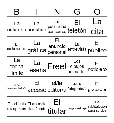 La media Bingo Card