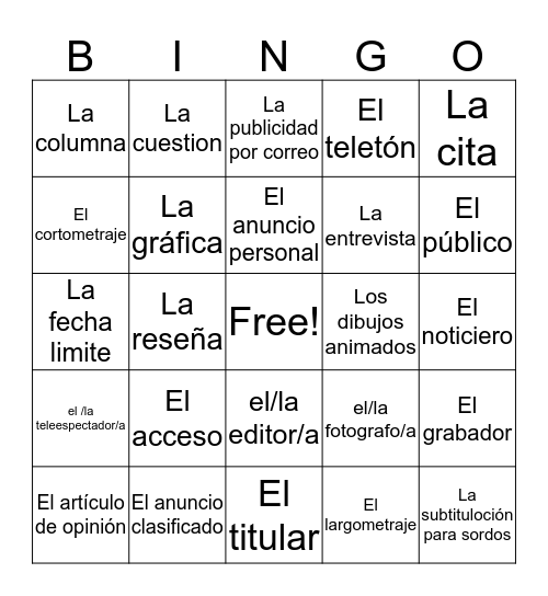 La media Bingo Card