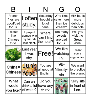 English Bingo Card