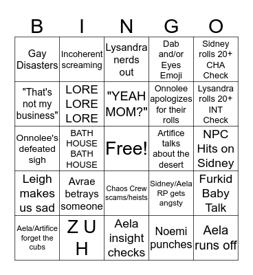 Disaster Roombas Bingo Card