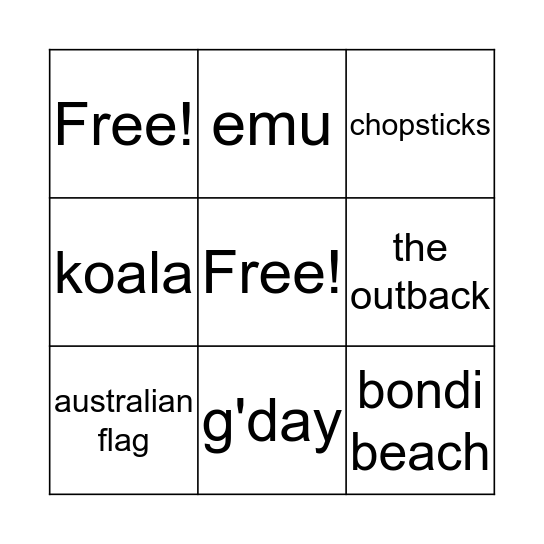 Australia Bingo Card