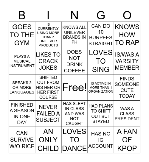 A DAY WITH U Bingo Card