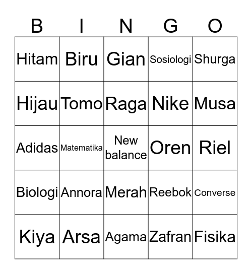 Punya Musa Bingo Card
