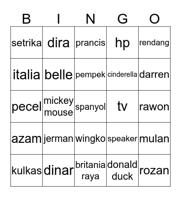 dinar lucu. Bingo Card