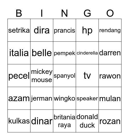 dinar lucu. Bingo Card
