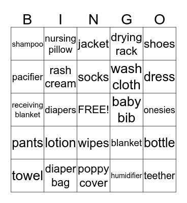 Baby Gifts Bingo Card