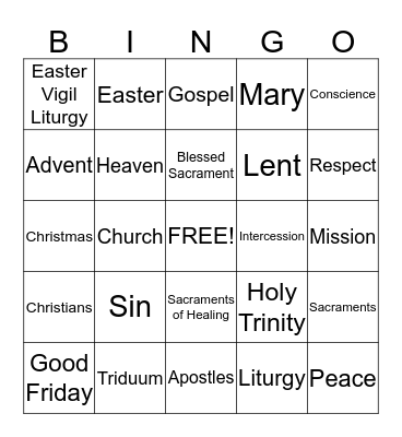 Religious Formation Bingo Card