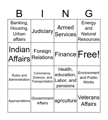 U.S. Senate Committees  Bingo Card