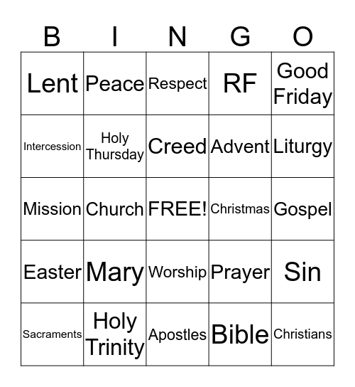 Religious Formation Bingo Card
