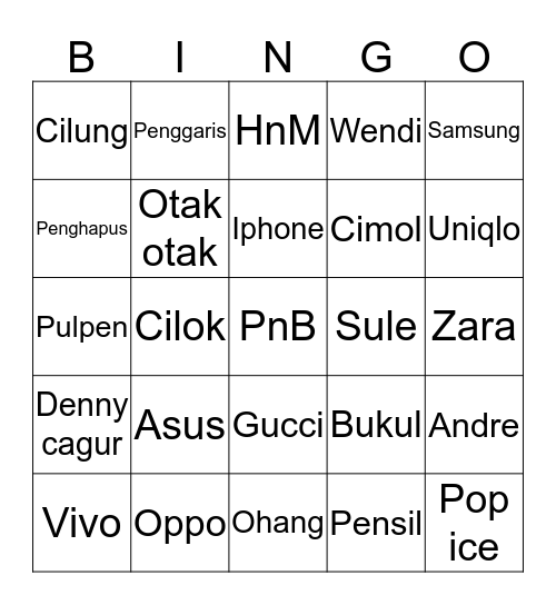 Punya Musa 2.0 Bingo Card