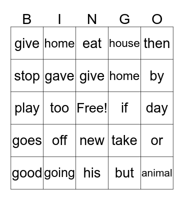 2G Power Word Bingo  Bingo Card