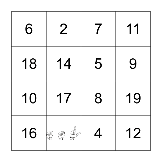 ASL Number Bingo Card