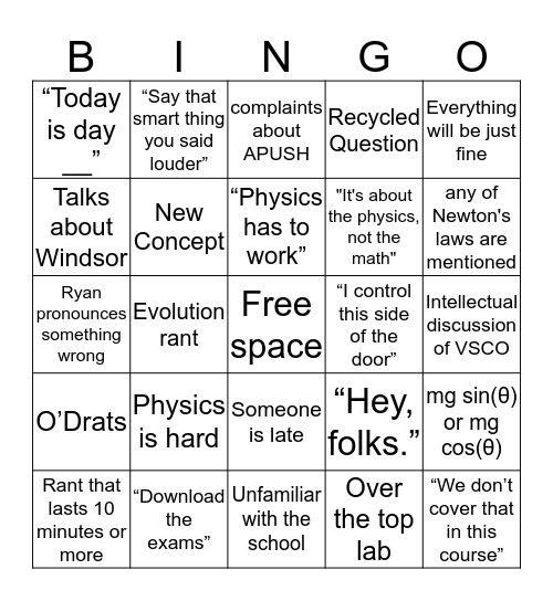 Mancino Bingo Card