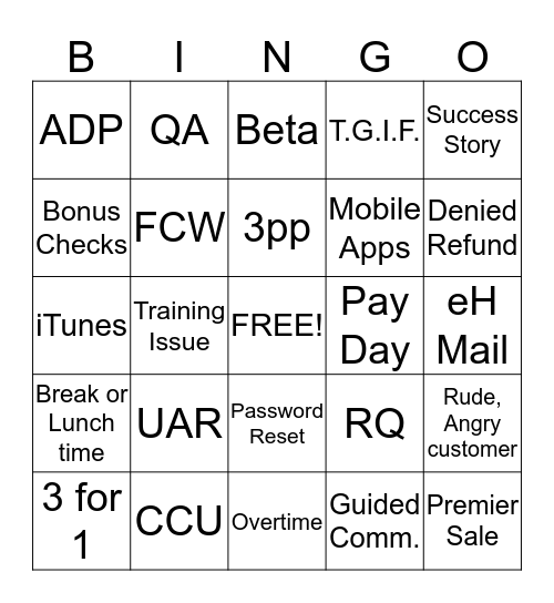 SRP Bingo Card