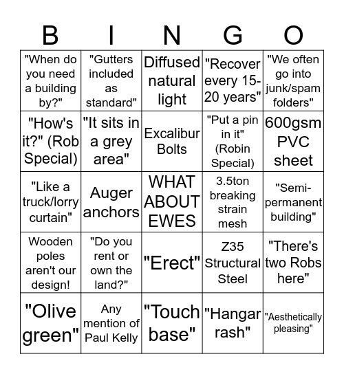 McGregor Sales Bingo 2020 Bingo Card