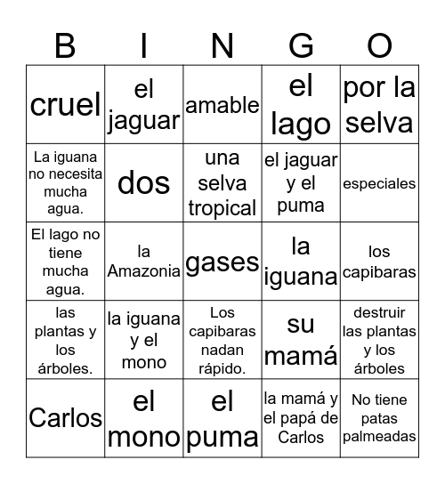 Un capibara con botas 1-6 Bingo Card