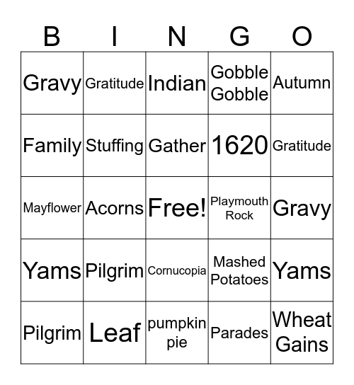 Thanksgiving bingo  Bingo Card