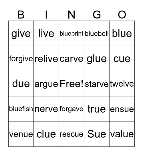Lesson 44 Bingo Card