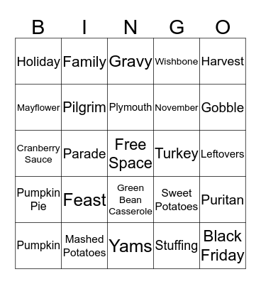 Thanksgiving Bingo Card