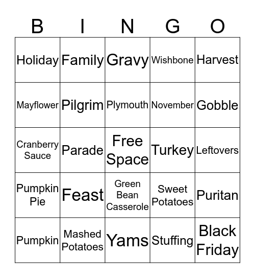 Thanksgiving Bingo Card