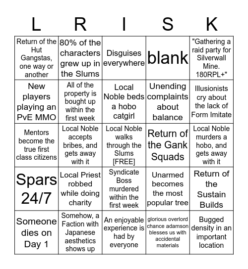 Chronicles of Esshar Bingo Card