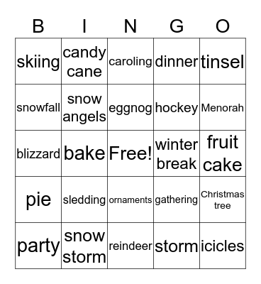 Holiday Bingo  Bingo Card