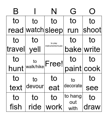 Spanish 1 Activities Bingo Card