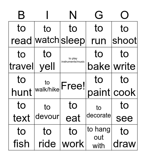 Spanish 1 Activities Bingo Card