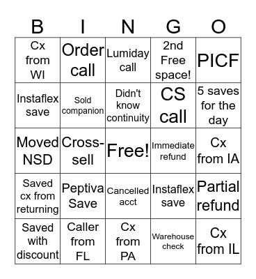 Adaptive Health Bingo Card