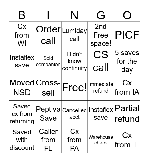 Adaptive Health Bingo Card