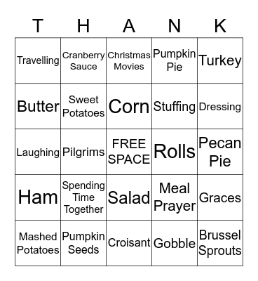 THANKO (Thanksgiving Bingo) Bingo Card