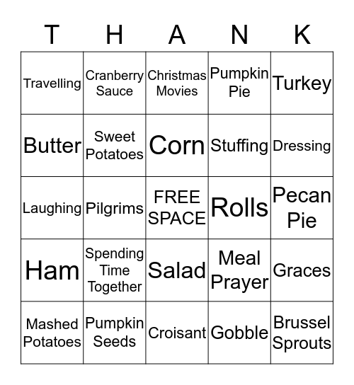 THANKO (Thanksgiving Bingo) Bingo Card