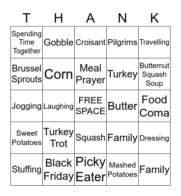 THANKO (Thanksgiving Bingo) Bingo Card