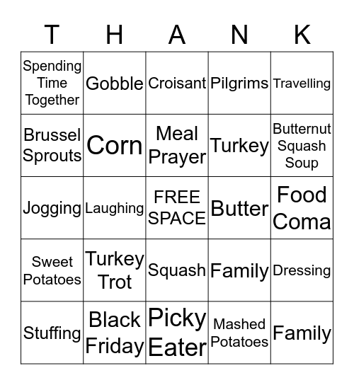 THANKO (Thanksgiving Bingo) Bingo Card