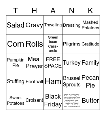 Thanksgiving Bingo Card