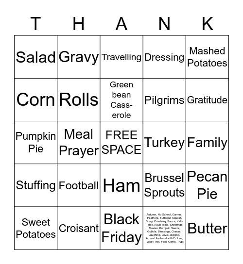 Thanksgiving Bingo Card