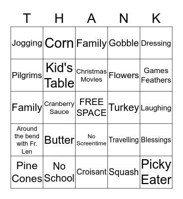 Thanksgiving Bingo Card