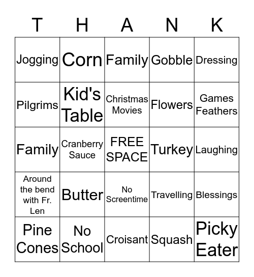 Thanksgiving Bingo Card