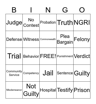 Competency to Stand Trial Bingo Card