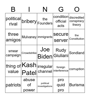 Schiff Bingo Card