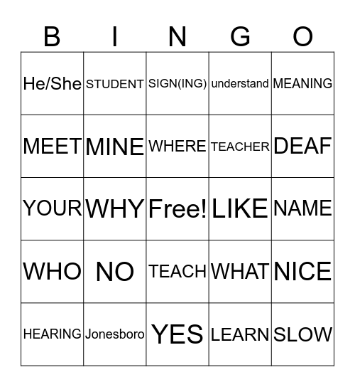 ASL Bingo Card