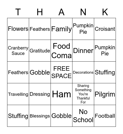 Thanksgiving Bingo Card