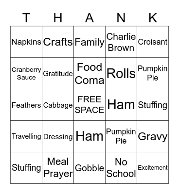 Thanksgiving Bingo Card