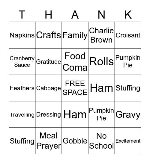 Thanksgiving Bingo Card