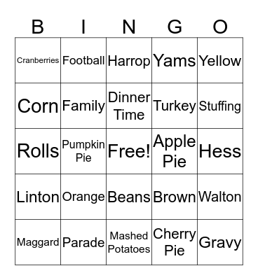 Thanksgiving Bingo Card