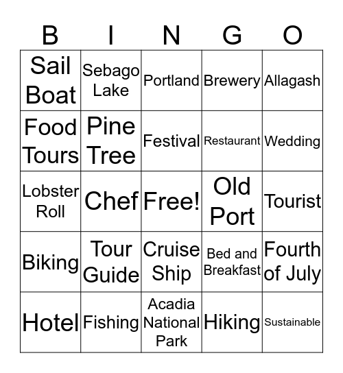 Maine Tourism Bingo  Bingo Card