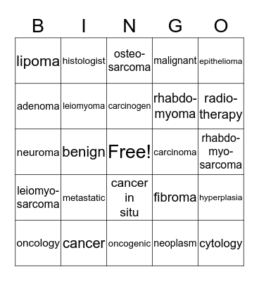 Chapter 3 Cancer Vocabulary Bingo Card