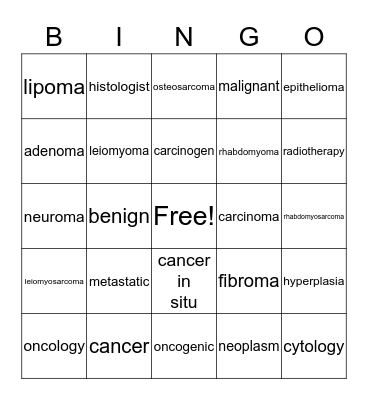 Chapter 3 Cancer Vocabulary Bingo Card