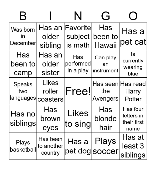 Get to Know Bingo Card