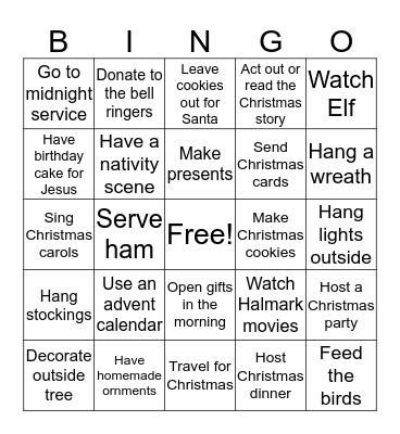 Christmas Traditions Bingo Card